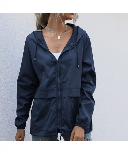 2023 Solid Hooded Windproof Sports Coat Female Zipper Long Sleeve Casual Cardigan Drawstring Raincoat Outerwear Women's Jacke...