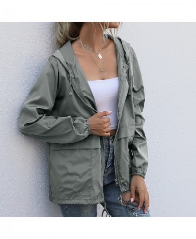 2023 Solid Hooded Windproof Sports Coat Female Zipper Long Sleeve Casual Cardigan Drawstring Raincoat Outerwear Women's Jacke...