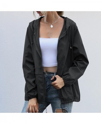 2023 Solid Hooded Windproof Sports Coat Female Zipper Long Sleeve Casual Cardigan Drawstring Raincoat Outerwear Women's Jacke...