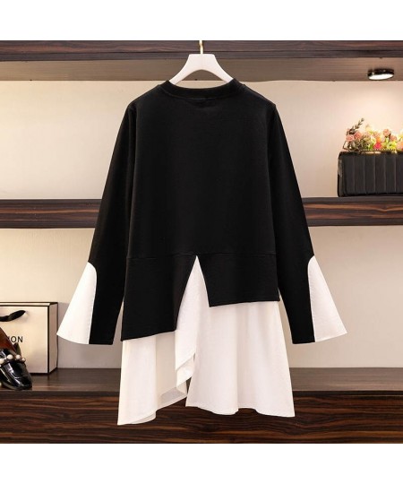 150Kg Plus Size Women's Bust 153 Loose Autumn New Contrast Color Stitching Long Sleeve Irregular T-Shirt 5XL 6XL 7XL 8XL 9XL ...