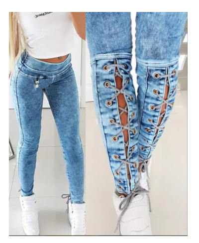 Casual Pants Women 2022 Autumn Summer New Fashion High Waist Sexy Solid Color Lace-up Skinny Jeans $58.32 - Jeans