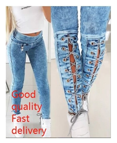 Casual Pants Women 2022 Autumn Summer New Fashion High Waist Sexy Solid Color Lace-up Skinny Jeans $58.32 - Jeans