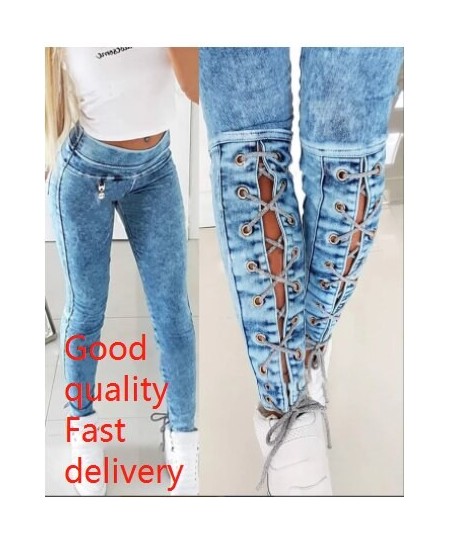 Casual Pants Women 2022 Autumn Summer New Fashion High Waist Sexy Solid Color Lace-up Skinny Jeans $58.32 - Jeans