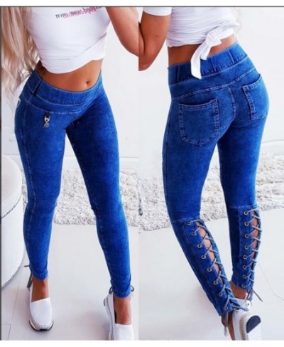 Casual Pants Women 2022 Autumn Summer New Fashion High Waist Sexy Solid Color Lace-up Skinny Jeans $58.32 - Jeans