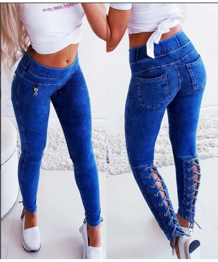 Casual Pants Women 2022 Autumn Summer New Fashion High Waist Sexy Solid Color Lace-up Skinny Jeans $58.32 - Jeans