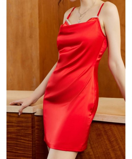 2023 Spring and Summer Dress Sexy Suspenders Slim Fit Slim Temperament Pure Color Red Nightdress Short Skirt $37.66 - Sleepwears