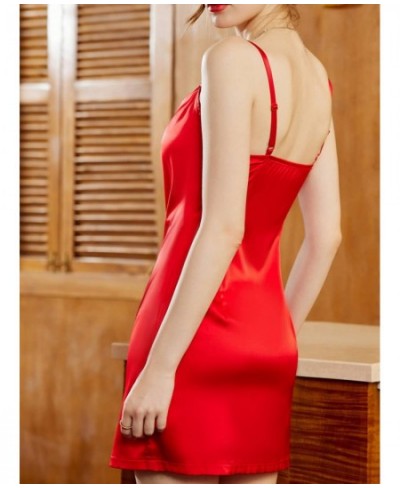 2023 Spring and Summer Dress Sexy Suspenders Slim Fit Slim Temperament Pure Color Red Nightdress Short Skirt $37.66 - Sleepwears