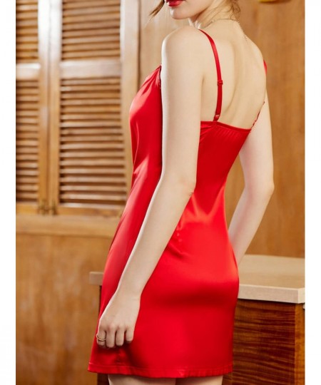 2023 Spring and Summer Dress Sexy Suspenders Slim Fit Slim Temperament Pure Color Red Nightdress Short Skirt $37.66 - Sleepwears