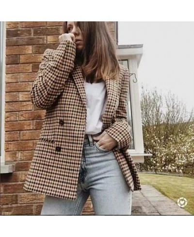 Women 2023 Fashion Office Wear Double Breasted Blazers Coat Vintage Long Sleeve Pockets Female Outerwear Chic Tops $47.18 - S...