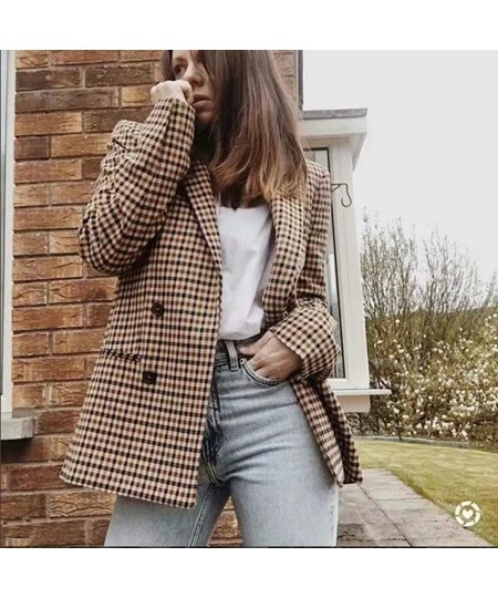 Women 2023 Fashion Office Wear Double Breasted Blazers Coat Vintage Long Sleeve Pockets Female Outerwear Chic Tops $47.18 - S...