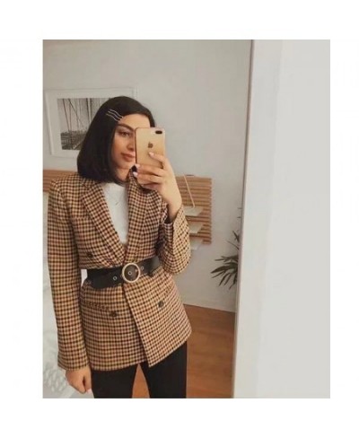 Women 2023 Fashion Office Wear Double Breasted Blazers Coat Vintage Long Sleeve Pockets Female Outerwear Chic Tops $47.18 - S...