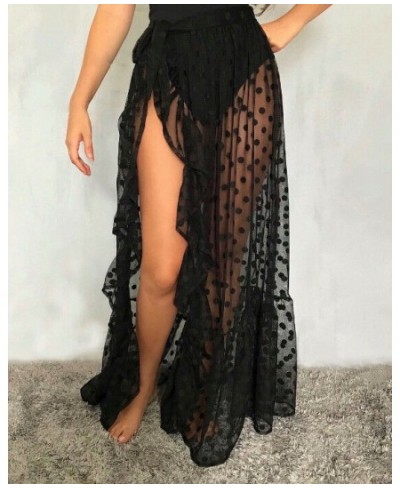 Fashion Women's Beach Polka Dot Sheer Bikini Cover Up Swimwear Transparent Wrap Skirt Ladies Sheer Skirts Floor-Length Skirt ...