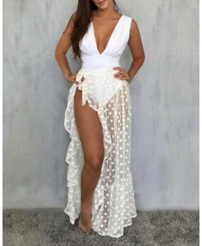 Fashion Women's Beach Polka Dot Sheer Bikini Cover Up Swimwear Transparent Wrap Skirt Ladies Sheer Skirts Floor-Length Skirt ...