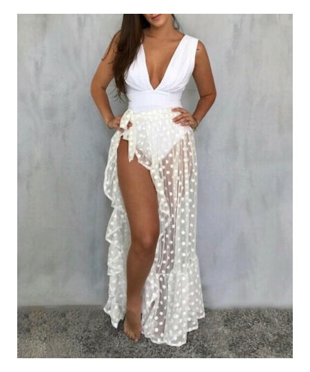 Fashion Women's Beach Polka Dot Sheer Bikini Cover Up Swimwear Transparent Wrap Skirt Ladies Sheer Skirts Floor-Length Skirt ...