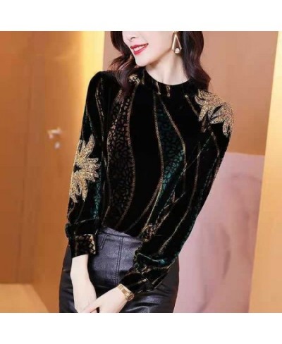 Autumn Winter Women Velvet OL Shirt & Blouse Female Pullover Half Turtleneck Bottom Tops Embroidery Sequined Clothing Plus Si...