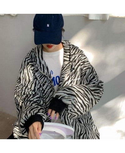 Zebra Striped Jackets Women Coupes PopularHooded Coats Autumn Female Harajuku Unisex BF Zipper Outerwear Ins Fashion Hip Hop ...