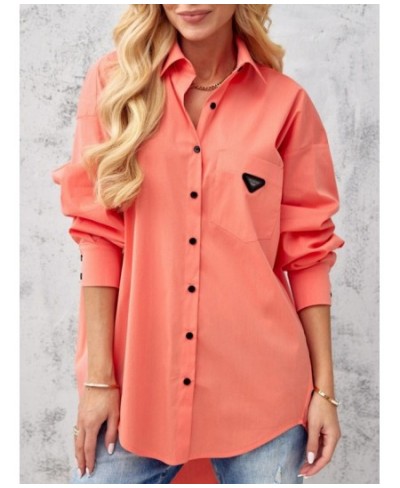 Shirt medium long badge solid spring/summer cardigan long sleeve outer front short back long shirt women $35.62 - Tops & Tees