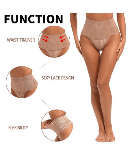 Women Sexy Lace Thong High Waist Party Underwear Tummy Control Slimmer Panties Seamless Invisible Shaper Panty Cincher $24.02...