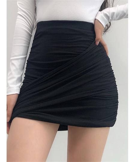 Fold Sexy Womens Irregular Cross Pleated Hip Slim Skirt Mini Stretch Tight Skirt Autumn Girl Female 0Y0B $20.02 - Skirts