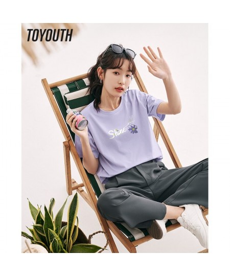 Women T-shirt 2023 Summer Short Sleeve O Neck Loose Tees Shine Flower Print Pure Cotton Comfort Casual Bottom Tops $31.13 - T...