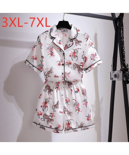 New 2023 Ladies Summer Plus Size Women Clothing Pajamas Sets Large Floral Shirt And Shorts Home Wear Suit 3XL 4XL 5XL 6XL 7XL...