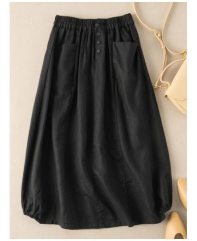 Long Skirt 2023 Summer KoreFashion Linen Thin Black Midi Oversize Female Dresses Retro Casual Women's Clothing A-Line $42.42 ...