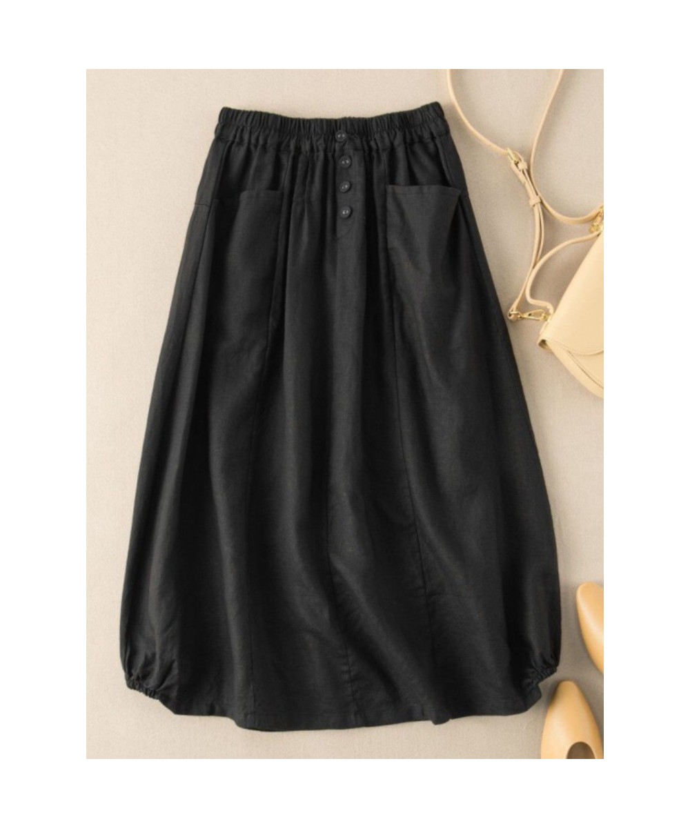 Long Skirt 2023 Summer KoreFashion Linen Thin Black Midi Oversize Female Dresses Retro Casual Women's Clothing A-Line $42.42 ...