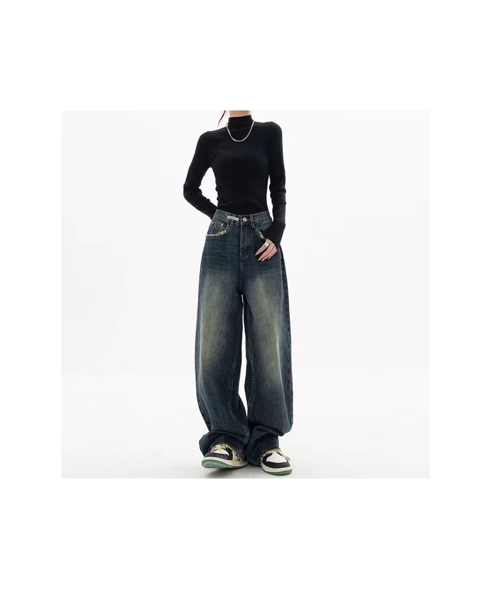 Harajuku Vintage High Waist Drape Wide Leg Jeans Woman Straight Full Length Baggy Denim Trousers Retro Blue Jean Pant $42.28 ...