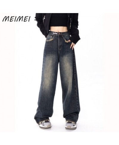 Harajuku Vintage High Waist Drape Wide Leg Jeans Woman Straight Full Length Baggy Denim Trousers Retro Blue Jean Pant $42.28 ...