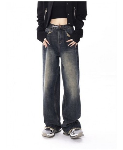 Harajuku Vintage High Waist Drape Wide Leg Jeans Woman Straight Full Length Baggy Denim Trousers Retro Blue Jean Pant $42.28 ...