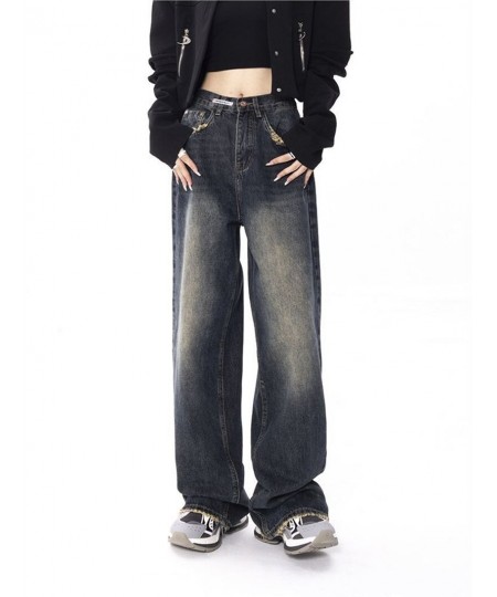 Harajuku Vintage High Waist Drape Wide Leg Jeans Woman Straight Full Length Baggy Denim Trousers Retro Blue Jean Pant $42.28 ...