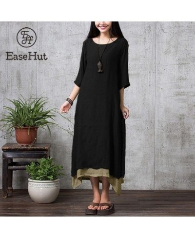 Fishion Women Vintage Dress Split Irregular Hem Casual Loose Boho Long Maxi Dresses Lady Solid Dress $35.69 - Dresses