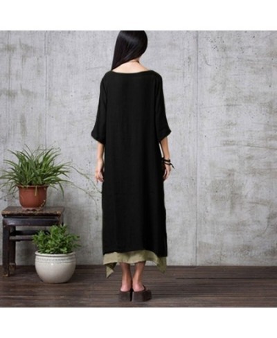 Fishion Women Vintage Dress Split Irregular Hem Casual Loose Boho Long Maxi Dresses Lady Solid Dress $35.69 - Dresses