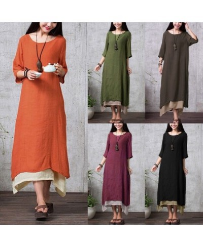 Fishion Women Vintage Dress Split Irregular Hem Casual Loose Boho Long Maxi Dresses Lady Solid Dress $35.69 - Dresses