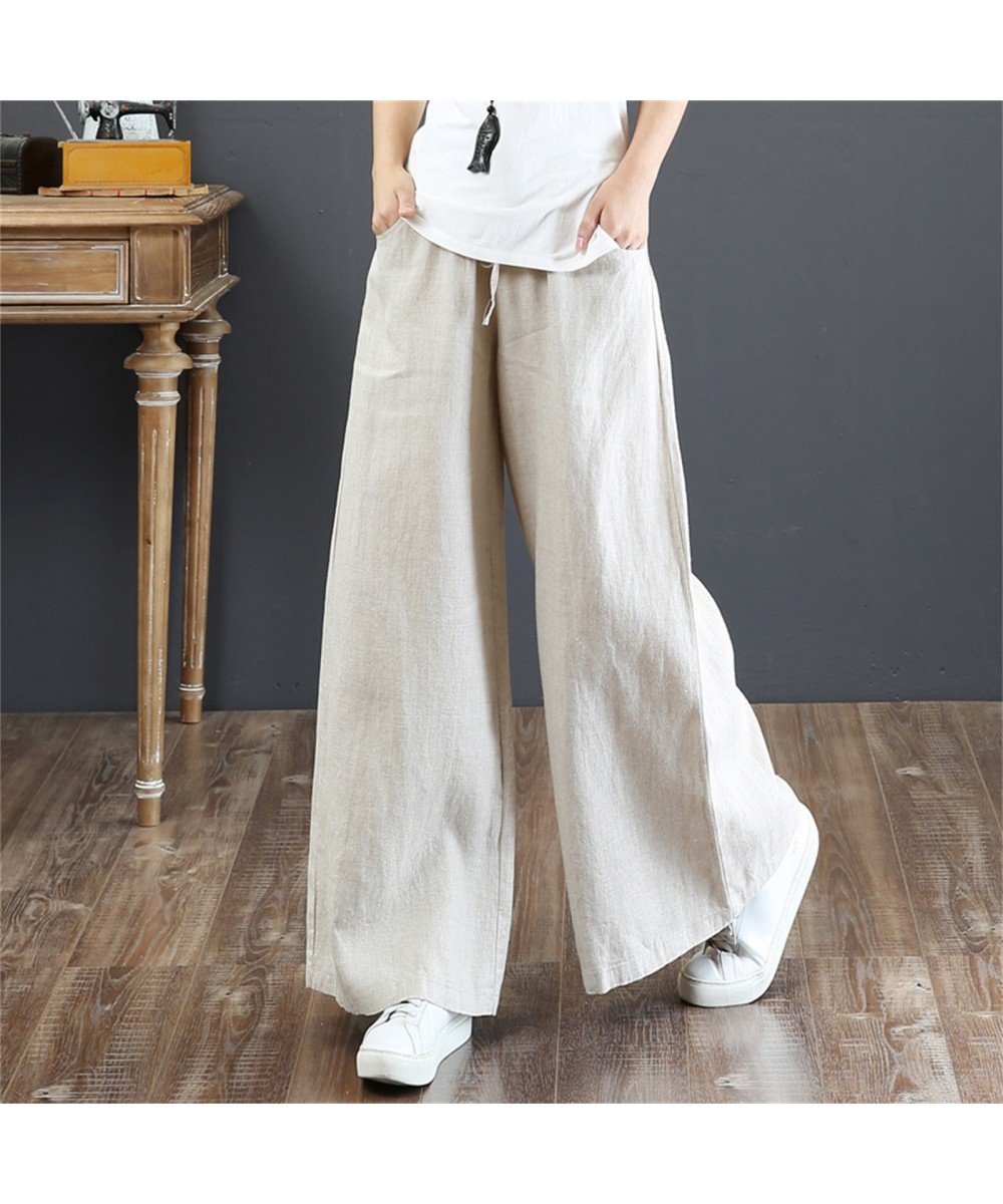 Cotton Linen Wide-Leg Loose Drawstring Women's Pants High Waist Trousers Women Korean Solid Pocket Female Stretch Straight $2...