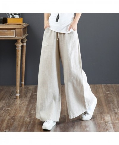 Cotton Linen Wide-Leg Loose Drawstring Women's Pants High Waist Trousers Women Korean Solid Pocket Female Stretch Straight $2...