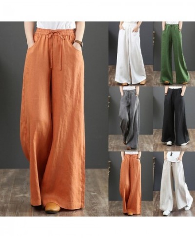 Cotton Linen Wide-Leg Loose Drawstring Women's Pants High Waist Trousers Women Korean Solid Pocket Female Stretch Straight $2...