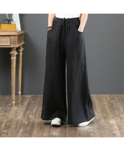 Cotton Linen Wide-Leg Loose Drawstring Women's Pants High Waist Trousers Women Korean Solid Pocket Female Stretch Straight $2...