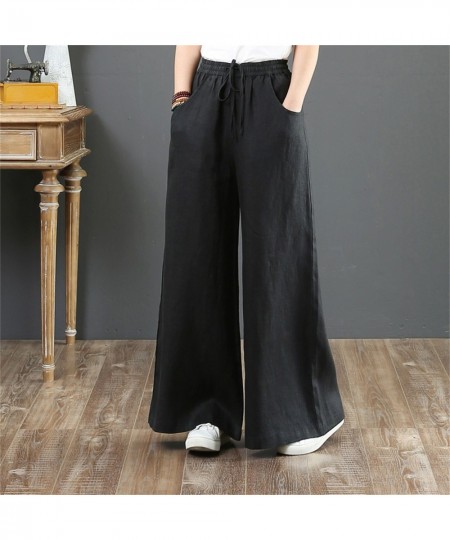 Cotton Linen Wide-Leg Loose Drawstring Women's Pants High Waist Trousers Women Korean Solid Pocket Female Stretch Straight $2...