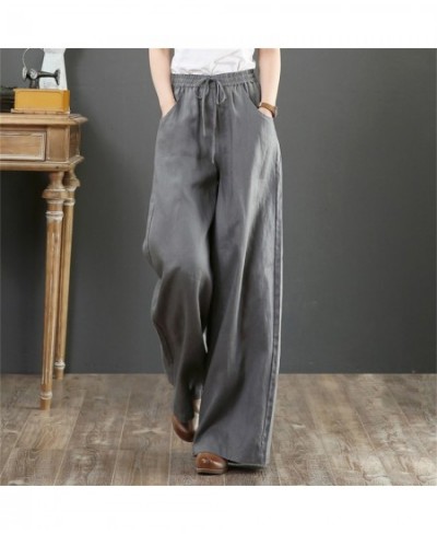 Cotton Linen Wide-Leg Loose Drawstring Women's Pants High Waist Trousers Women Korean Solid Pocket Female Stretch Straight $2...