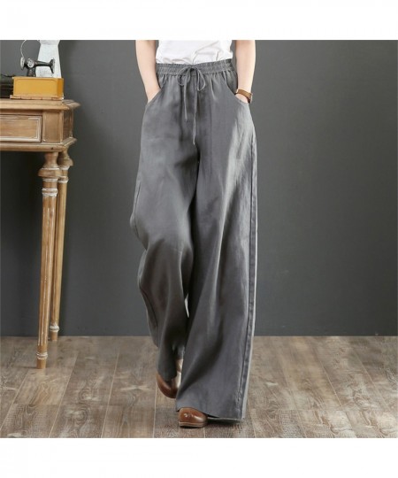 Cotton Linen Wide-Leg Loose Drawstring Women's Pants High Waist Trousers Women Korean Solid Pocket Female Stretch Straight $2...