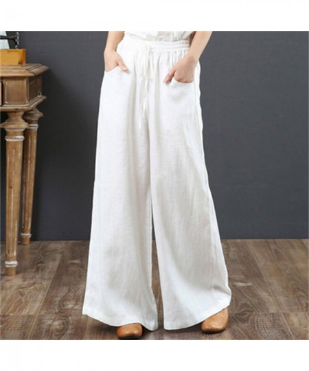 Cotton Linen Wide-Leg Loose Drawstring Women's Pants High Waist Trousers Women Korean Solid Pocket Female Stretch Straight $2...