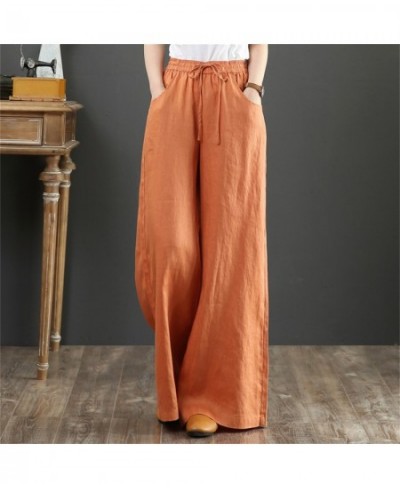 Cotton Linen Wide-Leg Loose Drawstring Women's Pants High Waist Trousers Women Korean Solid Pocket Female Stretch Straight $2...