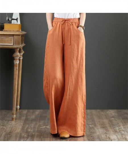 Cotton Linen Wide-Leg Loose Drawstring Women's Pants High Waist Trousers Women Korean Solid Pocket Female Stretch Straight $2...