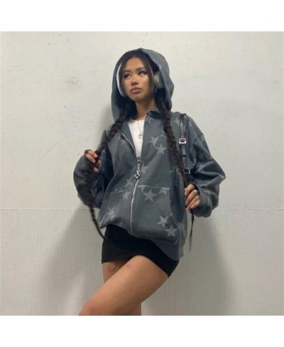 Women Harajuku Star Print Black Hoodies Long Sleeve Zip Up Hoodie Korean Fashion Autumn Winter Pull Femme Man Jackets $44.31 ...