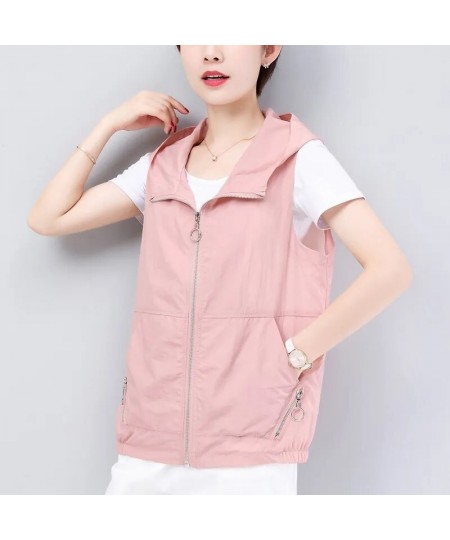 Women's Hooded Thin Summer Vest Casual Loose Solid Color 4XL Plus Size Chalecos Mother Cardigan Liner Doudoune Sans Manche $3...