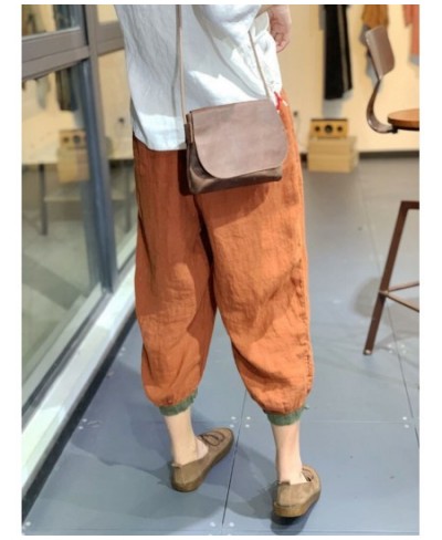 2022 Summer New Style Literary Style Contrast Color Harem Pants Loose Casual Show Thin Foot Plate Buckle Cotton and Linen Pan...