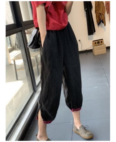 2022 Summer New Style Literary Style Contrast Color Harem Pants Loose Casual Show Thin Foot Plate Buckle Cotton and Linen Pan...