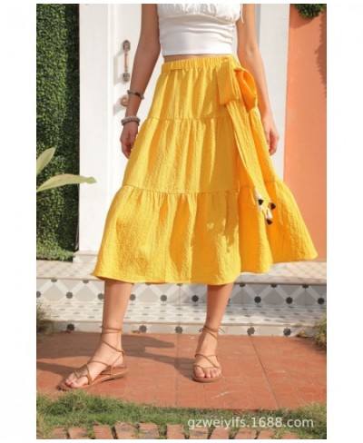 2023 Spring/Summer New Women's Halfskirt with European and American Lacing Solid Elastic Waist Ruffle Edge Halfskirt $41.37 -...