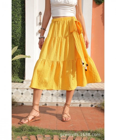 2023 Spring/Summer New Women's Halfskirt with European and American Lacing Solid Elastic Waist Ruffle Edge Halfskirt $41.37 -...